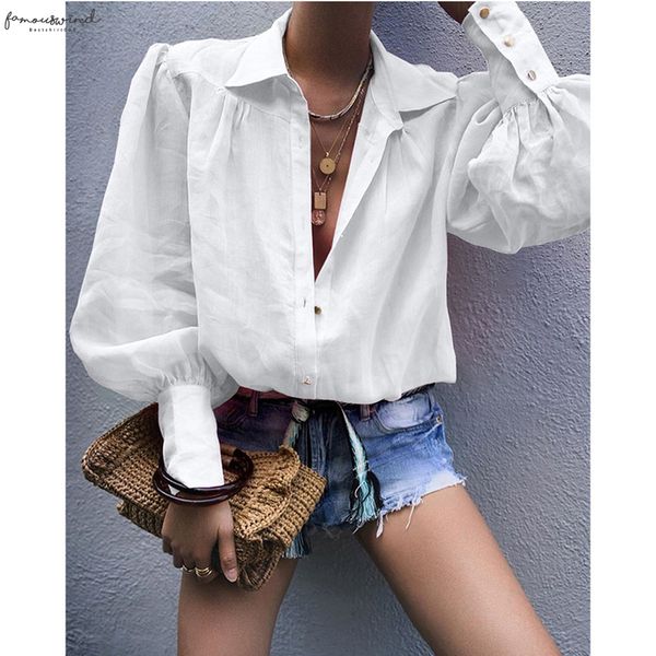 

womens clothing autumn women solid casual long lantern sleeve solid shirt office ladies elegant buttons blouses, White