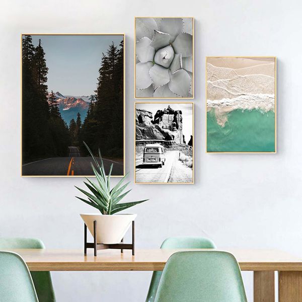 

scandinavian forest landscape decoration canvas poster nordic style succulent wall art print nature painting decorative picture