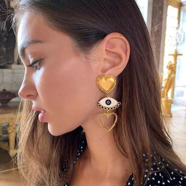 

exaggerated personality multi-layer alloy drop oil love eye earrings temperament earrings earrings, Golden