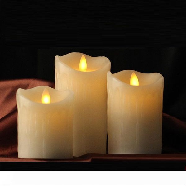 

3pcs moving wick dancing flame wax pillar led candle set tears with remote control timer dimmer christmas wedding decor
