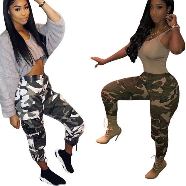

new womens camo cargo high waist hip hop trousers camouflage pants joggers trousers hip hop rock long pants capris, Black;white
