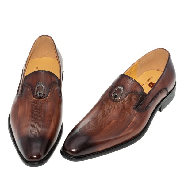 

handmade office business wedding dress loafers hand washing color metal decorate suit formal genuine leather men shoes, Black