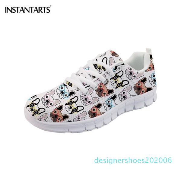 

instantarts cute boston terrier dog print women casual lacing sneakers walk comfort footwear breathable mesh loafers for girls d06, Black