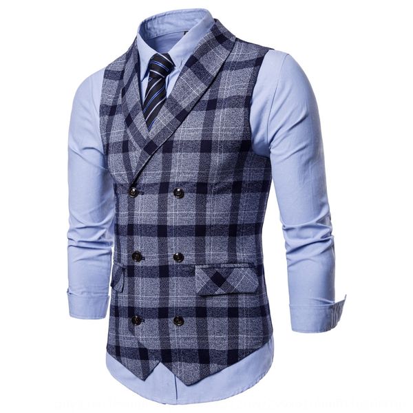 

2020 casual fashion plaid new double-breasted 2020 men's casual fashion plaid vest new double-breasted vest men's, Black;white