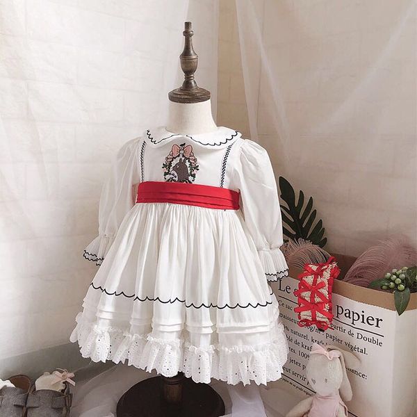 

baby girl autumn spring summer white long sleeve easter embroidery turkey vintage lolita ball gown princess birthday party dress, Red;yellow