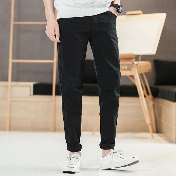 

cargo pants men cotton casual pants stretch male trousers simple solid trousers male stretch slim fit 30, Black