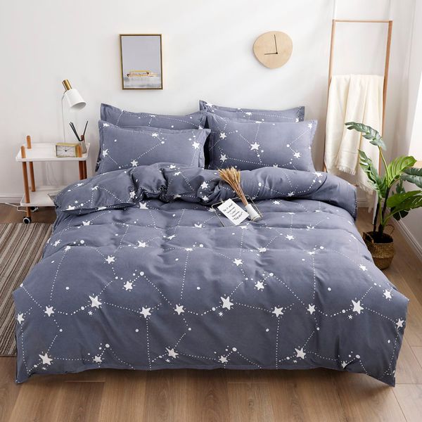 

europe simple bedding set duvet cover sheet pillowcase blue solid pure color bed linen 180x220cm full size constellation pattern