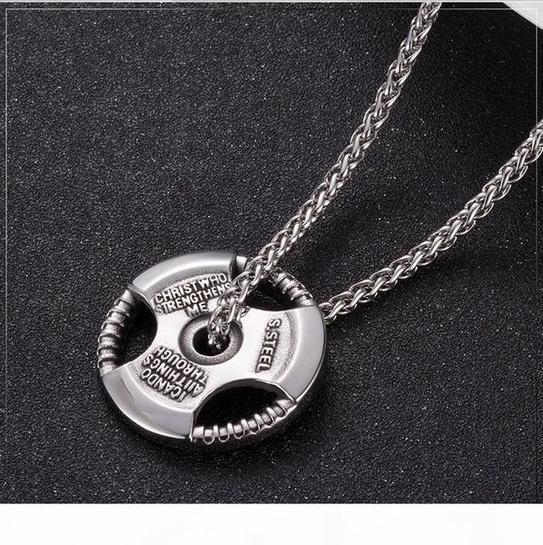 

e barbell pendant fitness wheel necklace for men couples bodybuilding gym necklaces gift jewelry stainless steel, Silver