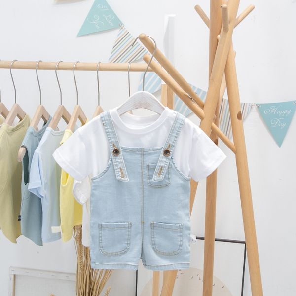 

boys' suspender pants summer western style sling overalls baby denim shorts 1-345 year old baby casual overalls korean style trendy, Blue
