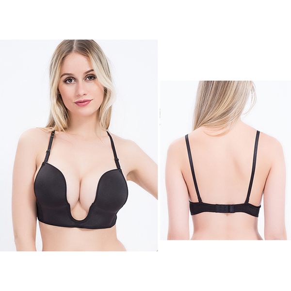 

глубокий u-образный плунге bra lift up low back wirefree бюстгальтер женщины белье b2cshop, White;black