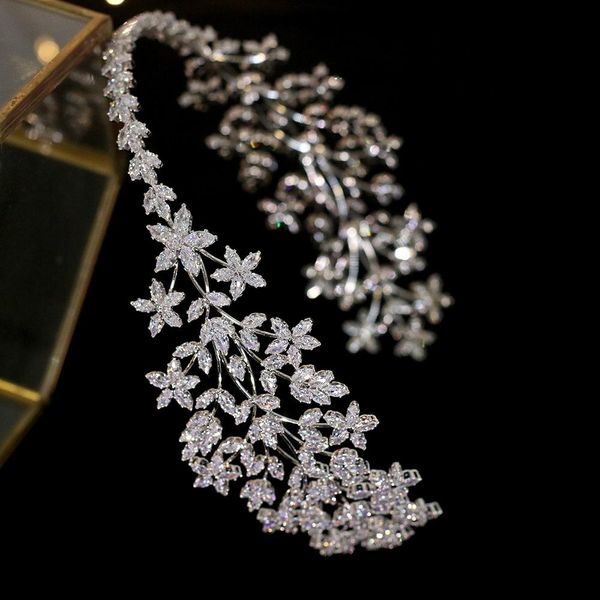 

luxury wedding hair band wedding hair accessories silver bride crystal headdress handmade ethnic headdress zirconia crown t200110, White;golden