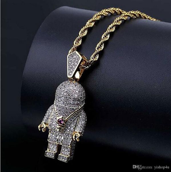 

iced out astronaut space man bling pendant micro pave cubic zirconia necklace hip hop pendant necklace with gift box, Silver