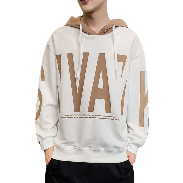 

2020 new casual patchwork men hoodies autumn letter printing streetwear harajuku men sweatshirts hooded man pullovers, Black