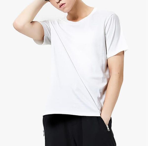 

2020 new ln8597 stretch lycra o collar mens t shirt solid color short sleeved t-shirt for male men tights slim tshirt, White;black