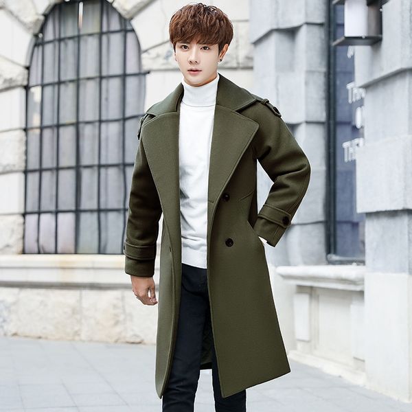 

woolen cloak men's 2019 winter new thickened trench cloak windbreaker coatcoat men's long loose business coat, Black