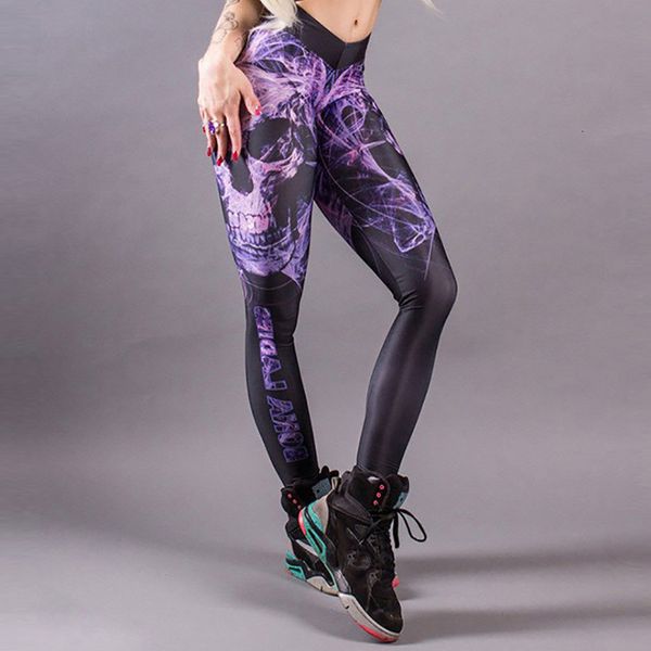 

youre my secret] classic skull printed women leggings fitness gothic purple knitted mist ankle pants workout leggins middle waist, Black