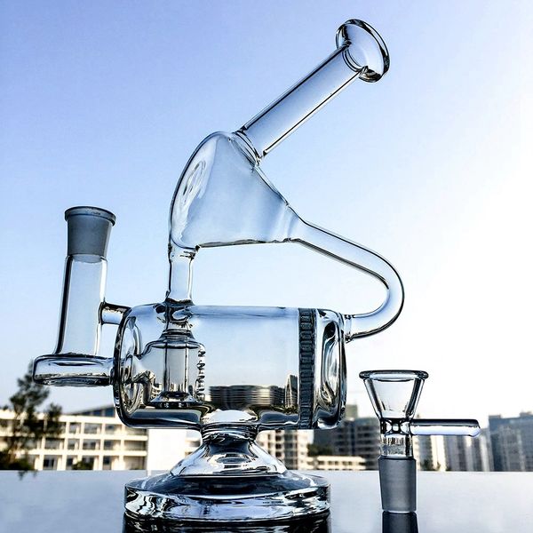 Bong unico da 9 pollici Tubi per acqua in vetro trasparente Narghilè Recycler Bong Oil Dab Rigs Inline Percolatore Oil Rig 14mm Giunto con ciotola