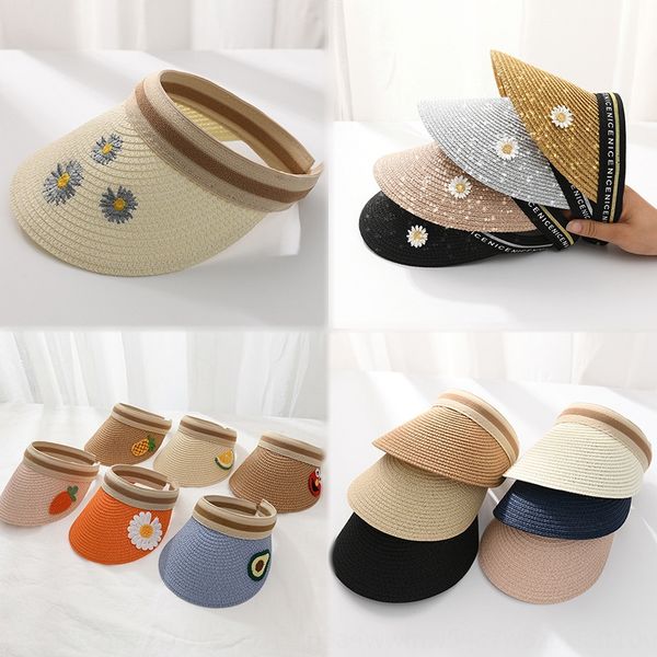 

parent-child straw strapless straw children's sun sun hat duck tongue children's hat, Blue;gray