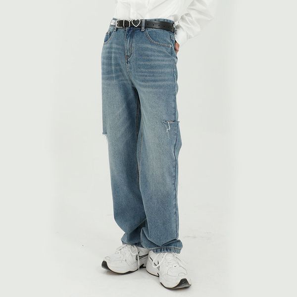 

men's jeans men vintage washed size hole casual classic pants male streetwear hip hop straight black blue denim trousers pant mid 978