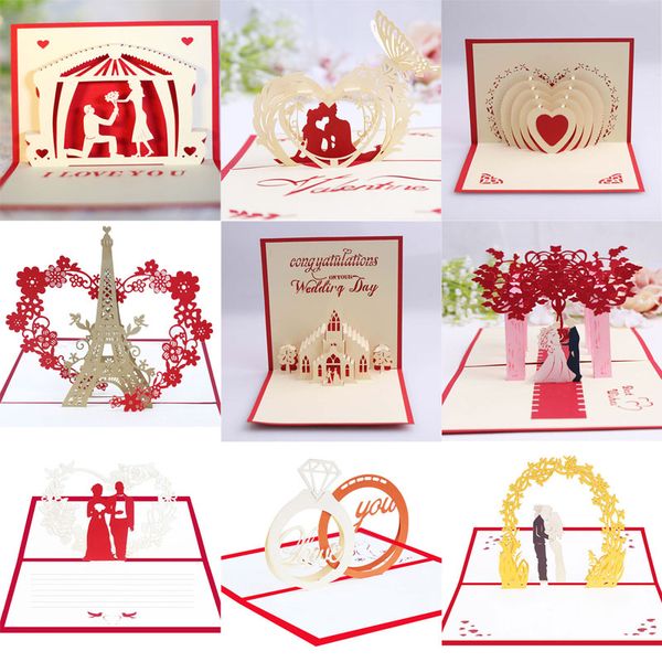 Anello romantico Cuore Biglietti d'auguri Pop-up 3D Invito a nozze Amanti di San Valentino Cartoline di benedizione Forniture per feste festive