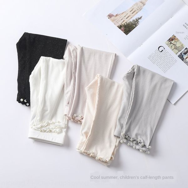 

nytrw girlsleggings summer new thin cropped leggings silver pearl throwed girls tight anti-mosquito tight pants children's mosquito-pro, Blue