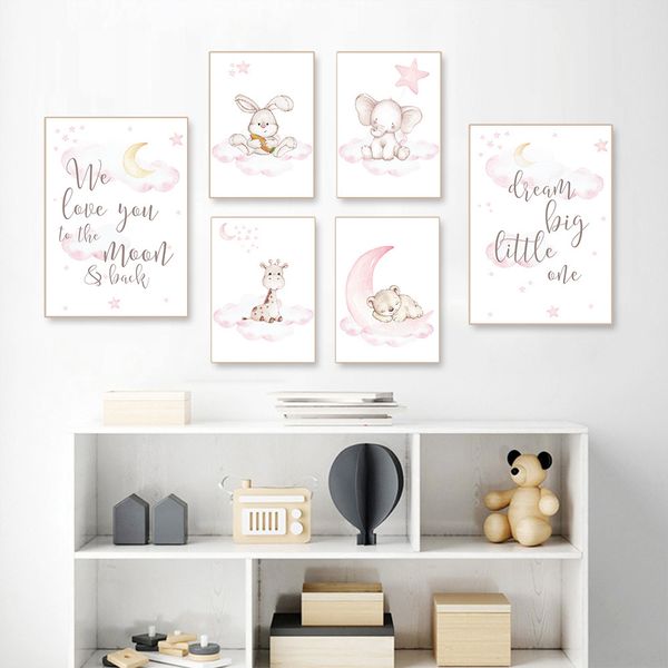 

nordic poster moon star wall prints nursery art painting deer elephant canvas print cartoon wall pictures baby room decoration
