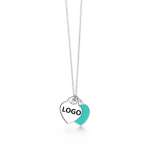 

t home love necklace female enamel blue heart pink heart red love clavicle chain small red book fashion recommended pendant, Silver