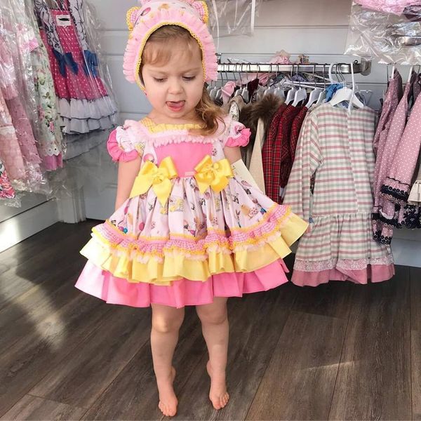 

3pcs baby girl summer easter yellow palace vintage spanish gown ball princess lolita dress with pants for girls birthday party t200709, Red;yellow