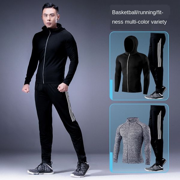 

81wp9 men's fitness suit night running sportswear two-piece tight pants sportswear tight pants suit gym morning running quick-drying cl, White;black