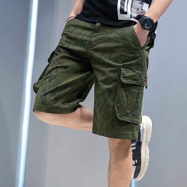 

isurvivor2020 men's hiking belt shorts outdoor camping running tooling shorts straight tactical multi-pocket, White;black