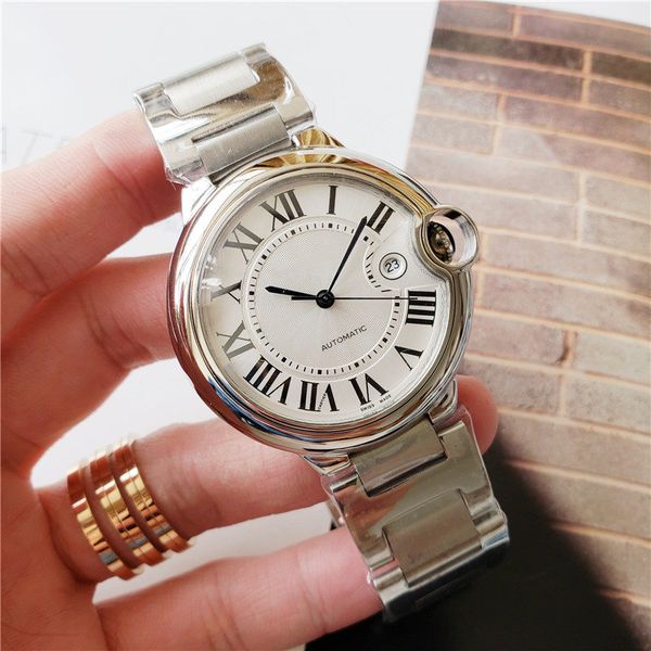 

men fashion watch solid stainless steel automatic movement mechanical watches classic design male causal dress wristwatches, Slivery;brown