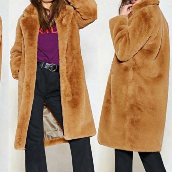 

women's wool & blends faux fur coat women winter jacket fashion warm thick cashmere coats long female lamb plush jackets yellow, Black