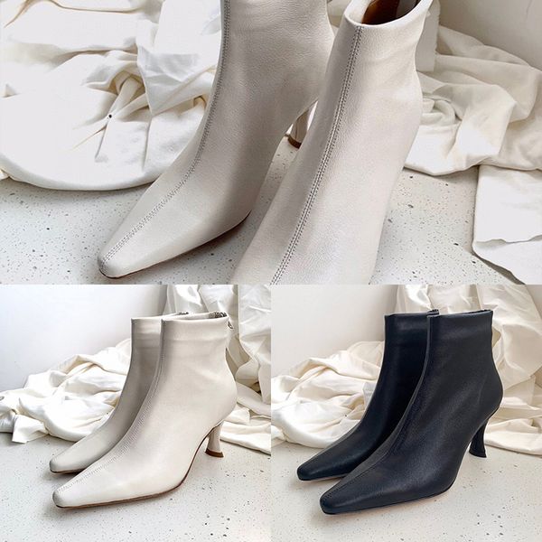 

designer womens bare boots luxury black white solid color rear zipper square head boots with box size 35-40