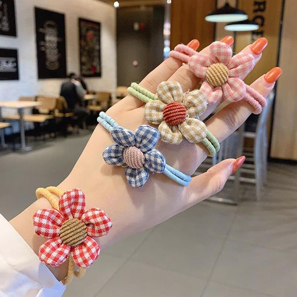 

handmade hair band female head rope simple ponytail ins plaid flower hair rubber band, Slivery;white