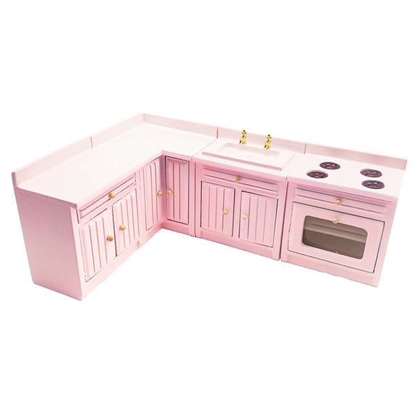 

1/12 dolls house kitchen cabinet set birch wooden furniture accessory kits