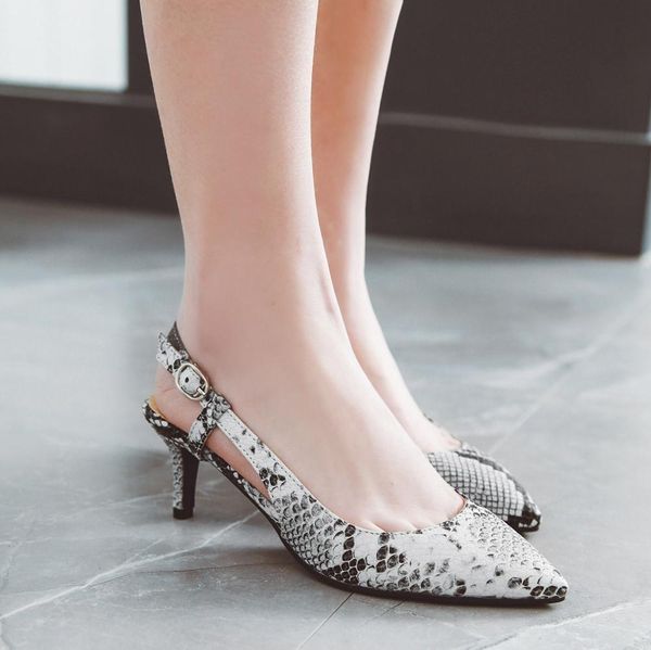 

epher kitten heels womens classic slingback dress pumps snake prints pumps shoes t200731, Black