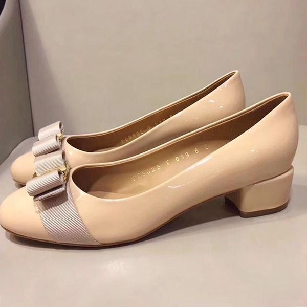 

womens pumps shoes mid heel round toe leather 3 .5cm low heel pompe da donna womens shoes office fashion footwears pumps for ladies, Black