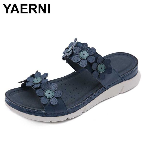 

yaerninew elegant woman-shoes women bohemian flower flat slippers summer sandals non-slip beach shoes sapatos novos senhoras, Black