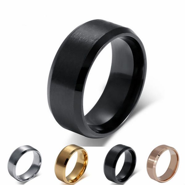 

engraving mens womens titanium stainless steel ring band with flat brushed polished beveled edge us, Silver