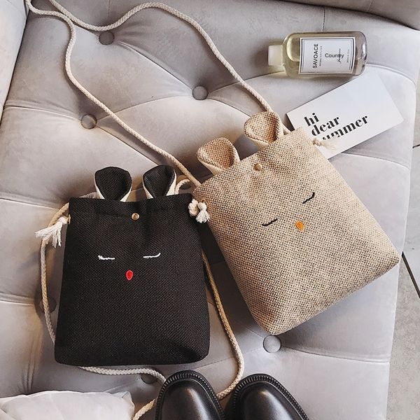 

2019 shoulder strap phone new cute linen rabbit student mobile phone shoulder crossbody bag women's bag, White