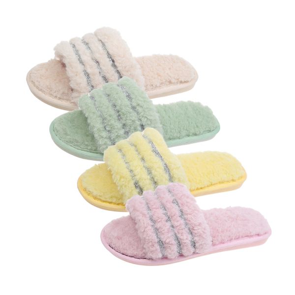 

2020 new women furry slipper for autumn fashion house slippers woman casual round head flat slides female cotton indoor shoes, Black