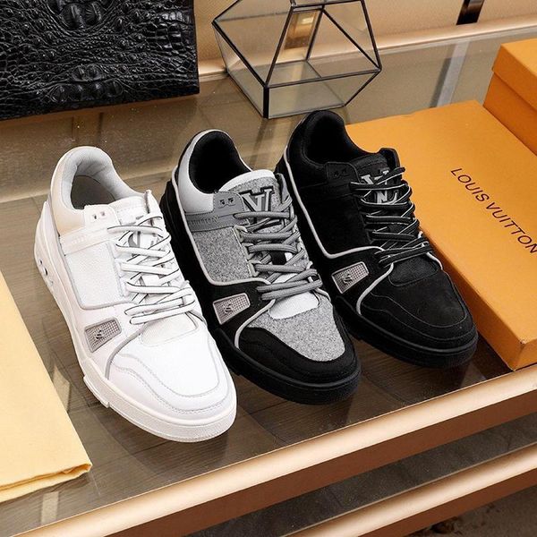 

2020 men shoes leather big size design casual luxury with origin box mens shoes fashion rubber soles scarpe da uomo footwears, Black