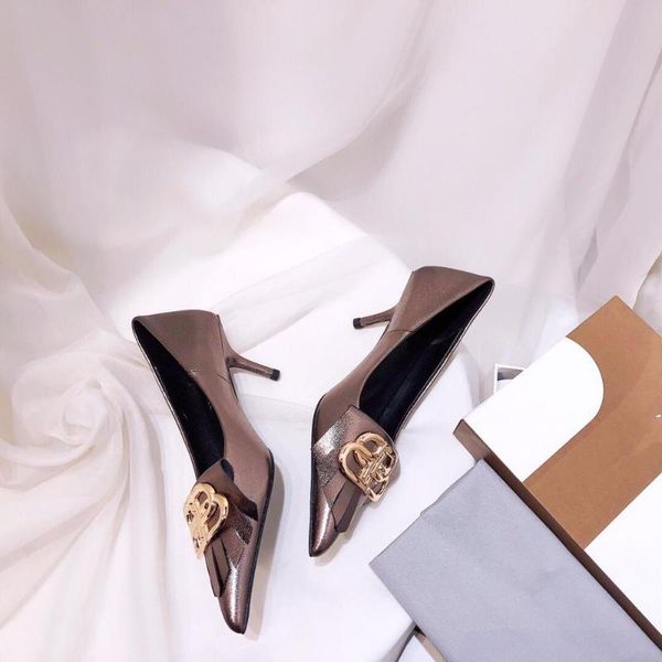 

spring antumn shoes woman high thin heels pointed toes pumps metal decora pumps shallow woman zapatos de mujer, Black