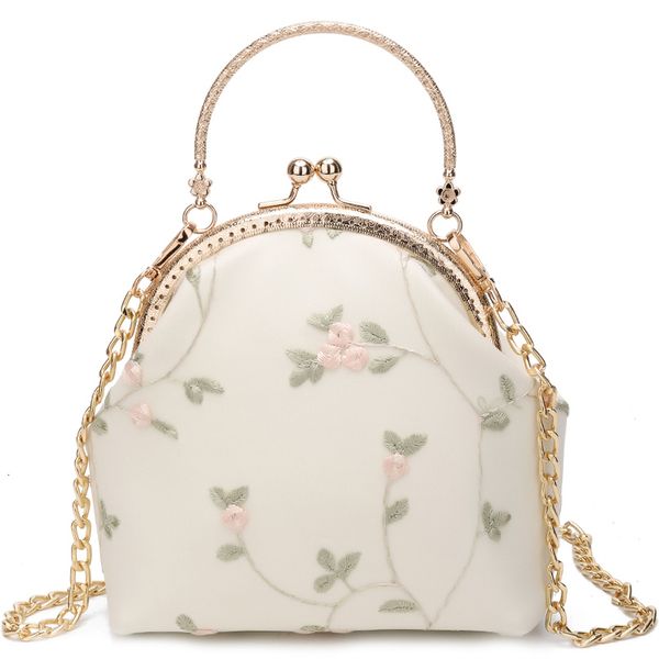 

fashion sweet style clip bag evening clutch bag shoulder messenger flower embroidery women bag day clutches white bags