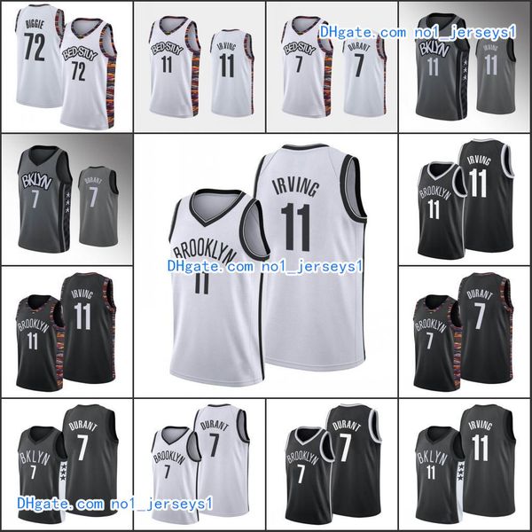 

brooklyn nets men kyrie irving kevin durant 72 biggie nba 2019-20 basketball jersey, Black