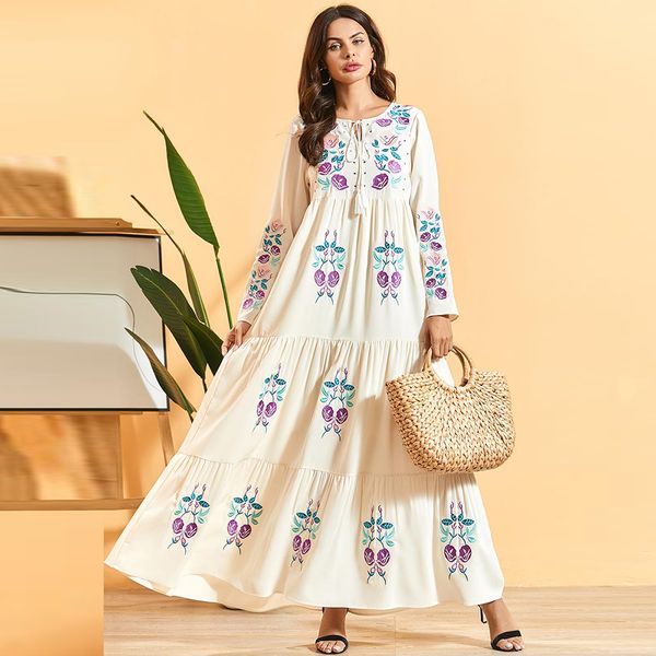 

plus size vestidos robe femme ete 2020 abaya turkey muslim embroidery white long boho maxi dress summer women party dresses
