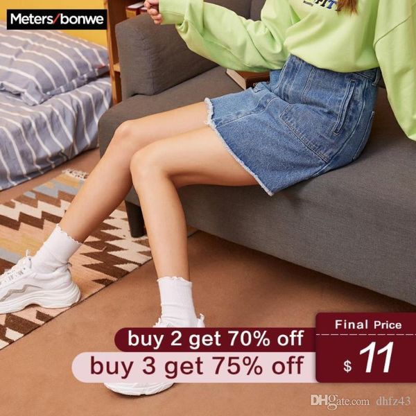 

metersbonwe denim skirt high waist mini skirts women frayed skirt summer new solid color personality lady fashion denim, Black