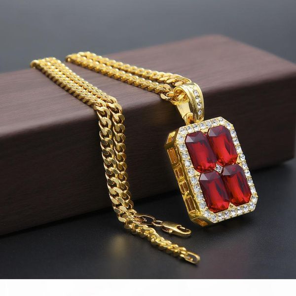 

u new blue red black ruby cz crystal pendant necklace hip hop necklace gold plated cuban chain silver gold men 's jewelry