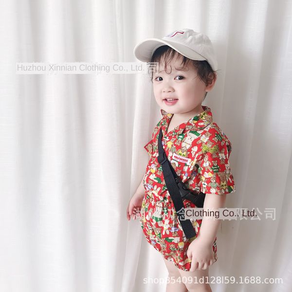 

miki holiday flower foreign fashion brand beach style shirt shirt suit for boys and girls, White;black