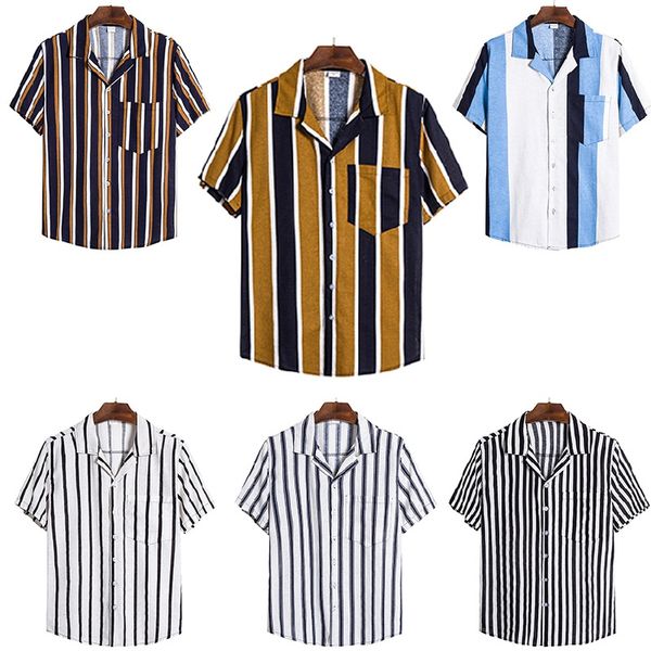 

men's casual shirts 6 stylish cotton and linen striped short-sleeved shirt business formal suit series, White;black